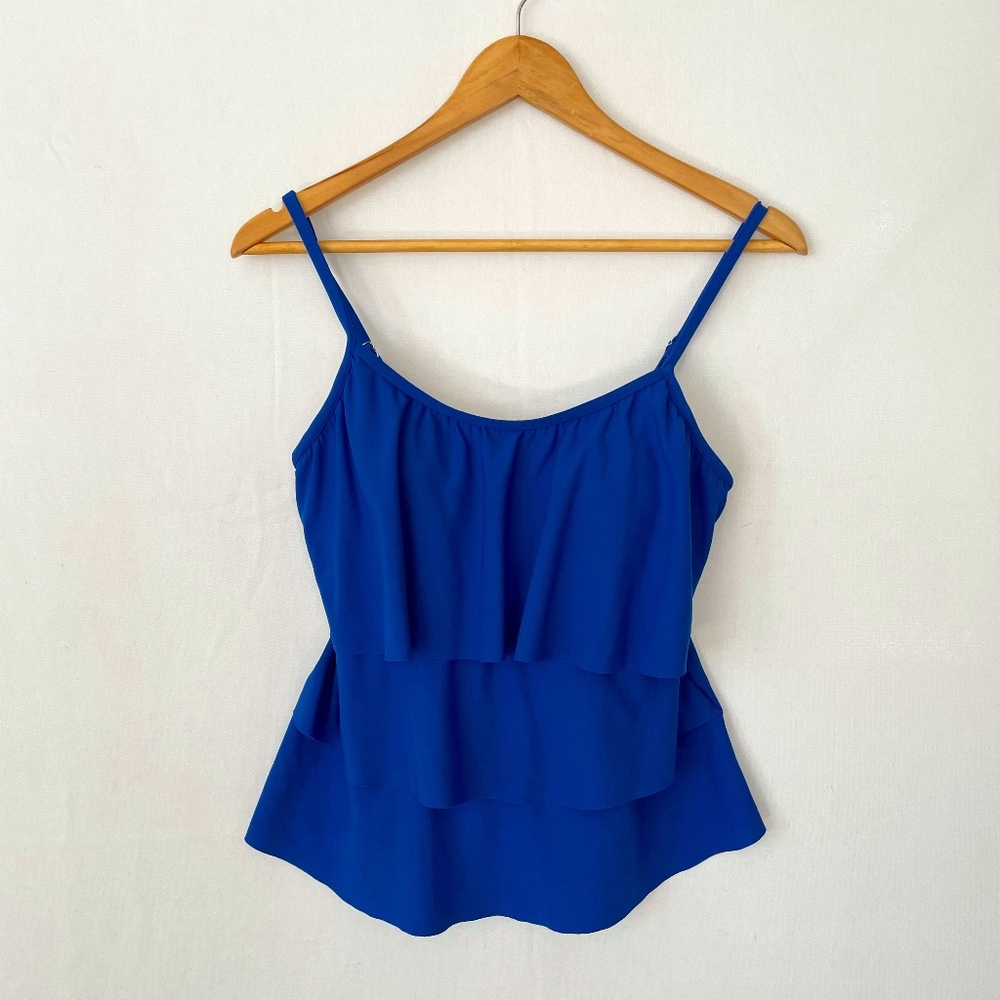CARIBBEAN JOE Womens Size 12 Tankini Royal Blue Ruffled Tiers Adjustable Straps